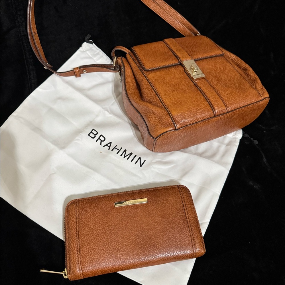 Brahmin Tan Leather Women's Bag and Wallet Set